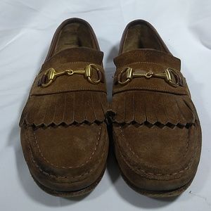 Gucci brown suede fringe horsebit loafers-sz7.5